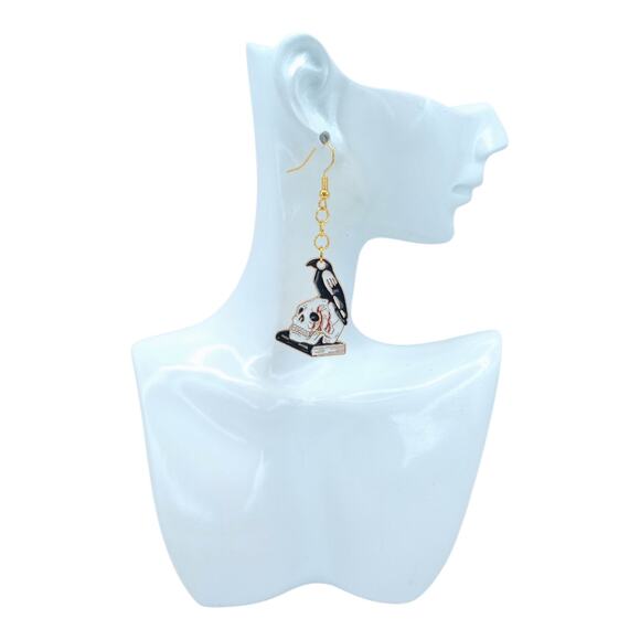 Skull Raven & Book Earrings 🖤 Gothic Halloween Jewelry - Picture 4 of 4